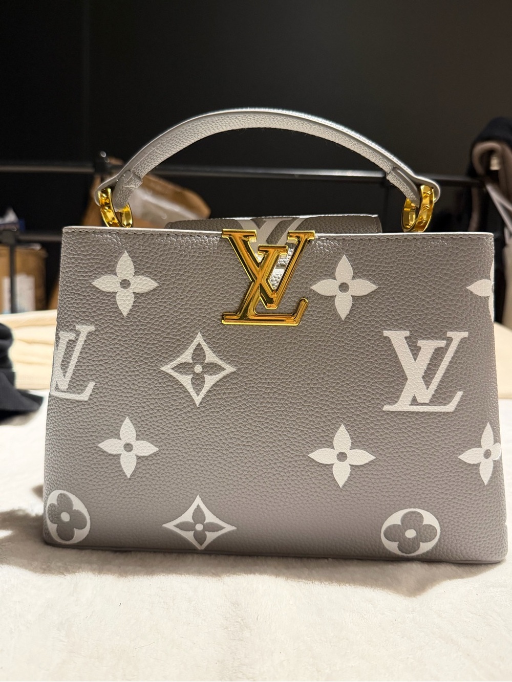 L_Vuitton Gray and White Monogram Top-Handle Satchel